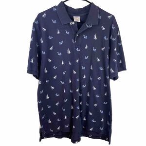 Brooks Brothers Shirt Mens Medium 346 Navy Polo Whales Boats